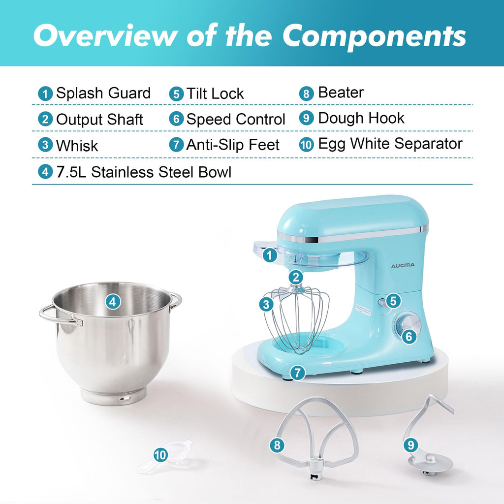 Stand Mixer, 8QT 900W 6-Speed Tilt-Head Food Mixer, Kitchen Electric Mixer with Dough Hook, Wire Whip & Beater