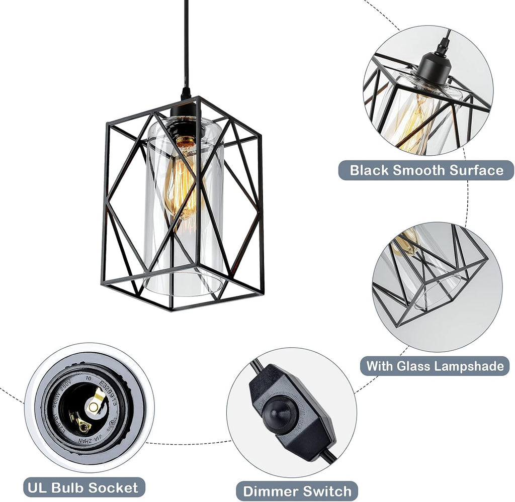 Plug in Pendant Light with Dimmer Switch, Outdoor Farmhouse Hanging Lights Fixtures for Gazebo and Porch