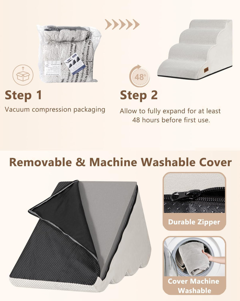 Dog Steps for Bed or Couch, 4 Step Pet Stairs for Small Dogs & Cat