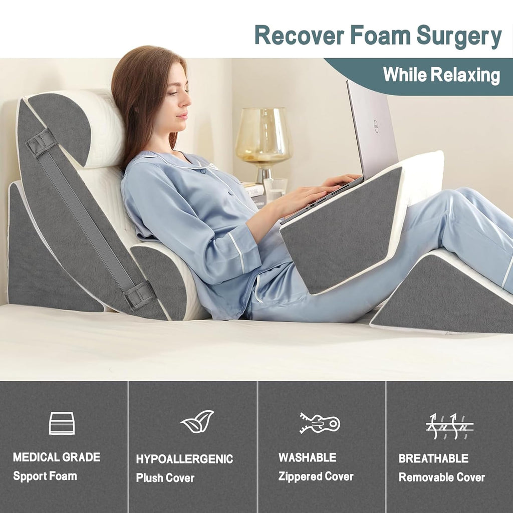 6pcs Orthopedic Bed Wedge Pillow Set for Sleeping, Post Surgery Foam for Body, Back and Leg Pain Relief Comfortable &