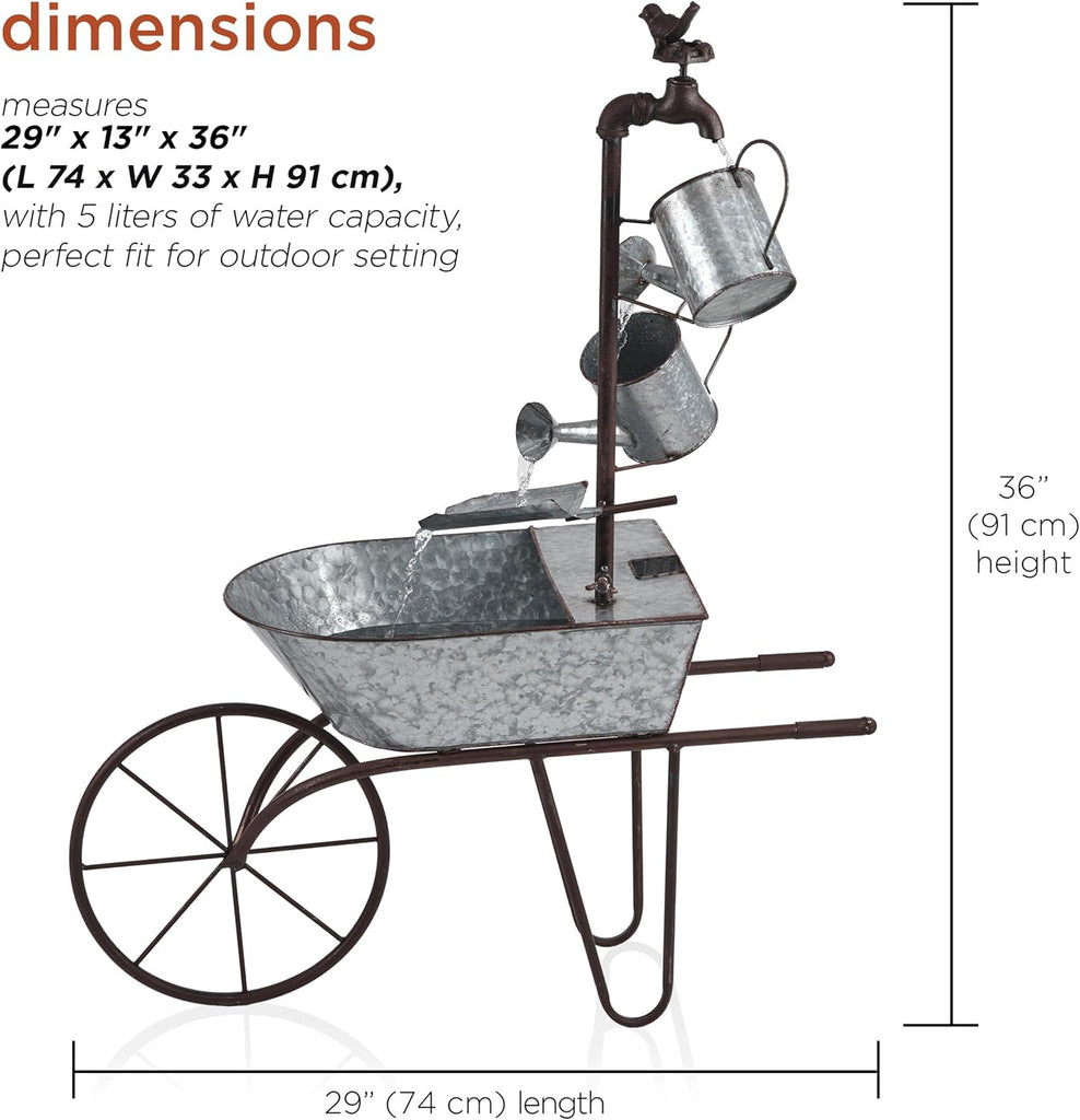 MCC574 Outdoor Floor Galvanized Shovel Pitcher Bucket Fountain, 41" Vintage Garden Water Feature