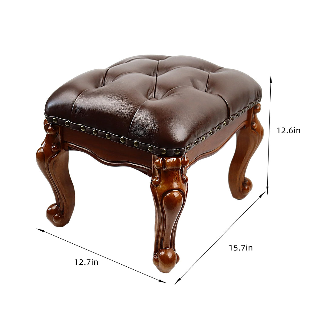 Leather Foot Stool Ottoman Foot Rest, Small Vintage Footstool