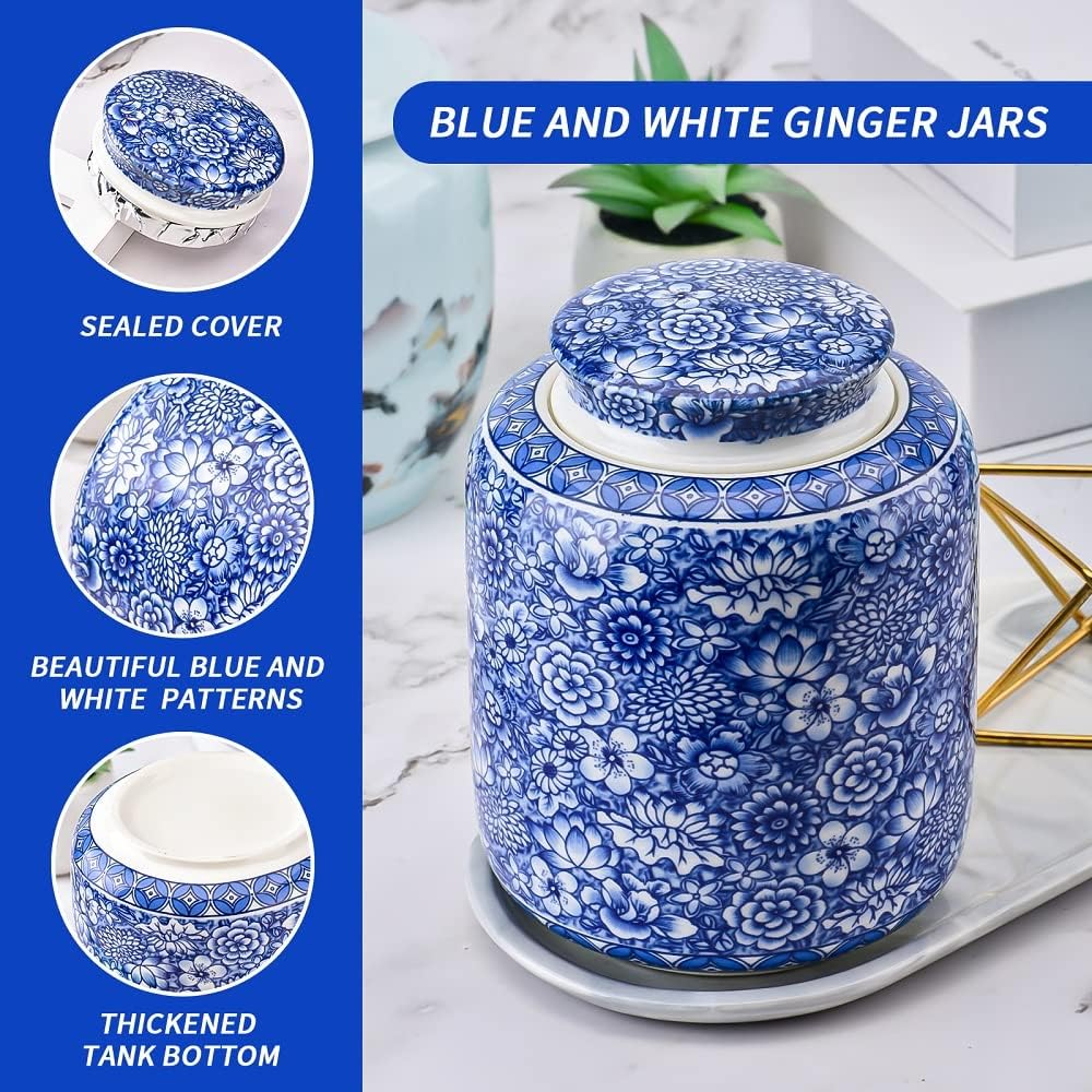 Ginger Jar Decorative Jar Ancient Chinese Imperial Enamel Porcelain (Small, Blue,White)