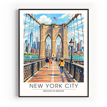 York City Brooklyn Bridge Travel Poster - Modern Watercolor Aesthetic Wall Decoration, Eclectic Trendy Boho