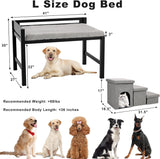 41‘’x27''Bedside Dog Bed with Stairs, Wooden Elevated Dog Bunk Bed Cosleeper with Removable Mattress