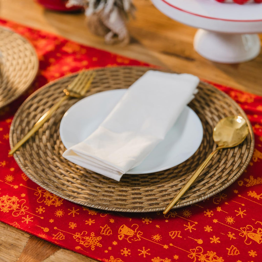 13in Charger Plates Set of 12- Faux Rattan Chargers for Dinner Plates- Brown Round Plastic Plate Charger- Farmhouse