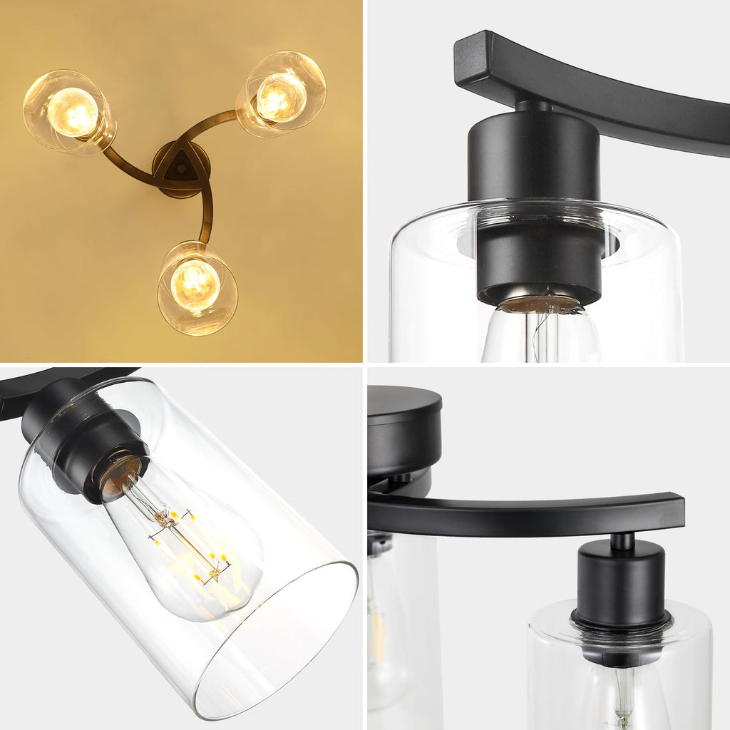 3-Light Modern Farmhouse Chandelier Light Fixtures, 16.5" Black Kitchen Island Pendant Lighting, Adjustable Hanging