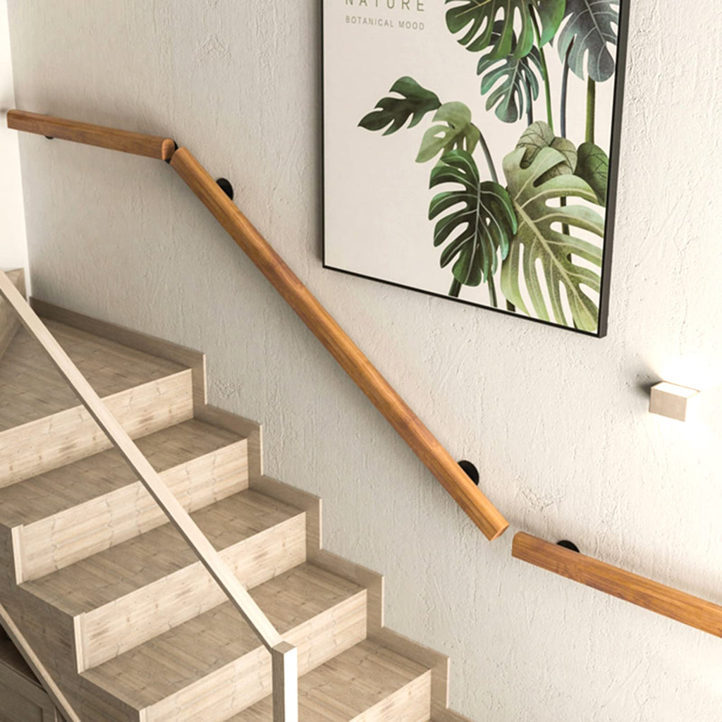 5FT Wooden Stair Handrails, Hand Railings for Stairs Indoor Outdoor, Sturdy Safety Wall Mount Support, Non-Slip