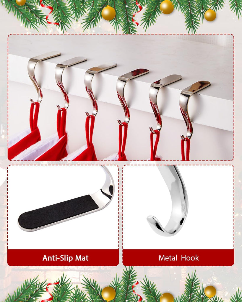 Christmas Stocking Holders for Mantle Set of 6, Metal Fireplace Stocking Hangers, Anti-rust Non-slip Non-tarnish