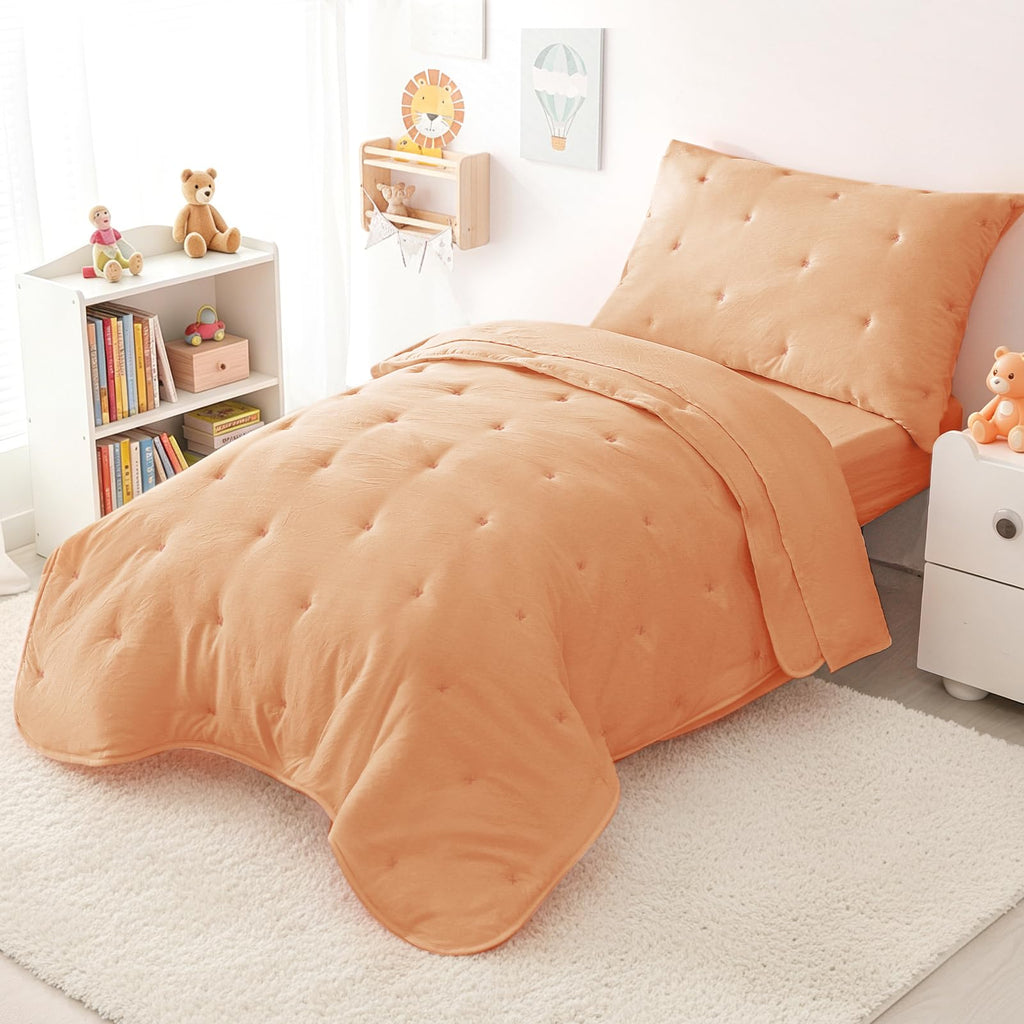 Toddler Bedding Set for Girls Boys 4-Piece Kids Bedding Set Orange