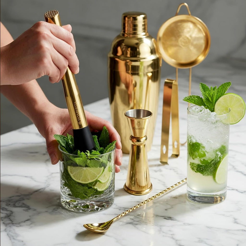 11-Pieces Gold Cocktail Shaker Set Bartender Kit - Bar Tools Set - Set of 11