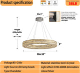 Modern Luxury Crystal Chandelier for Dining Room 32" LED Ring Pendant Light Adjustable Dimmable 2700k-6000k A122-B0BFQ8Q4QL