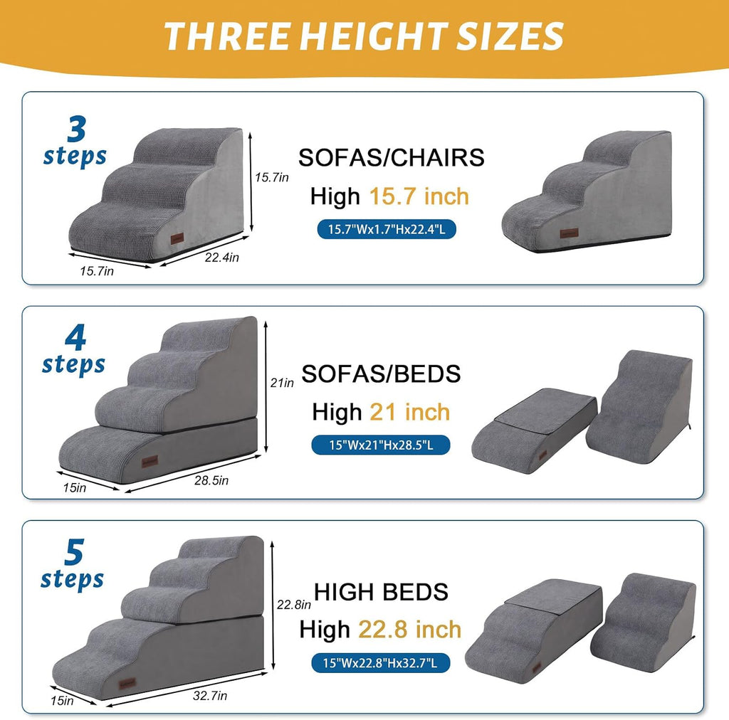 4-Step Dog Stairs and Ramp for Beds or Couch, Pet Steps for Dogs and Cats
