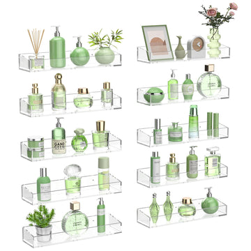 15" Clear Acrylic Shelves, 10PCS Acrylic Floating Shelves Bathroom Shelf