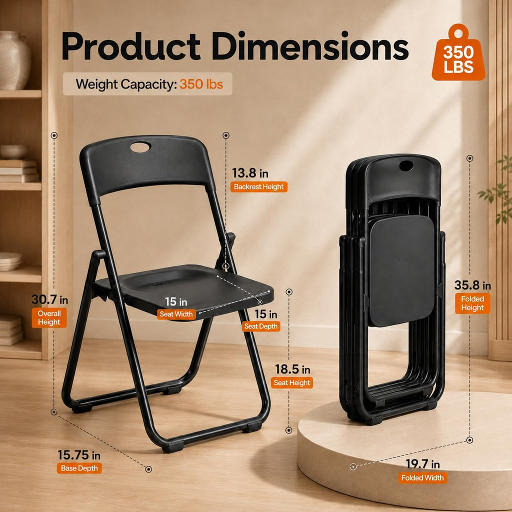 Heavy-Duty Folding Chairs 30 Pack, 350 Lbs Capacity Stackable Black