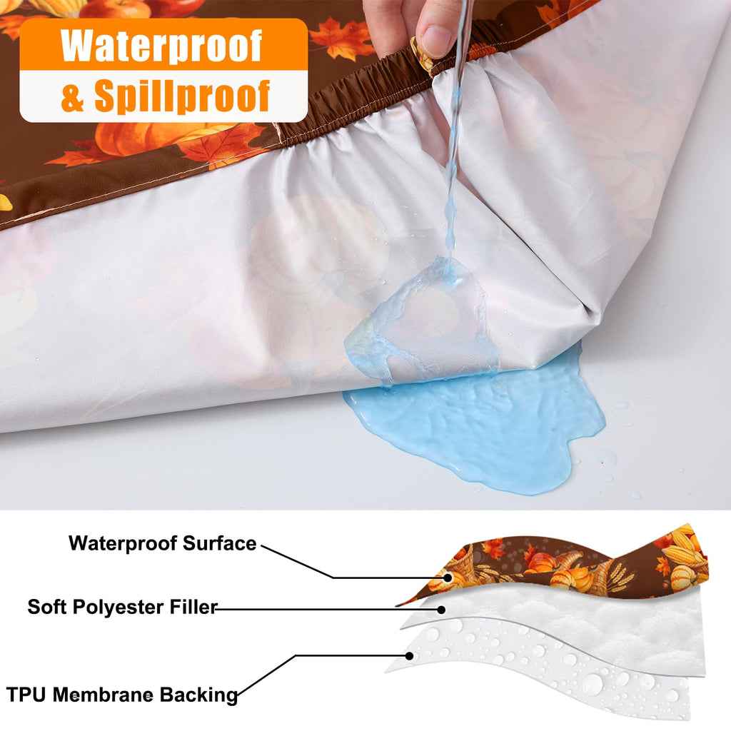 2 Pack Fall Rectangle Table Cloth 6 Foot, Waterproof Elastic Fitted Tablecloths, Windproof Washable Polyester Table