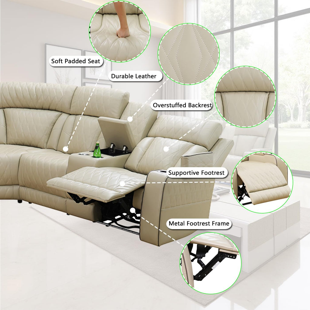 Living Room Furniture Sets, Power Recliner Sectional Sofa with LED Light, Leather Reclining Sectional Couches Set