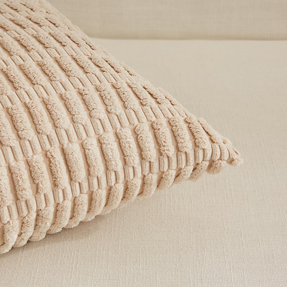4 Packs Neutral Long Lumbar Decorative Throw Pillow Covers 12x24 Inch Couch Bed, Boho Home Decor, Soft Striped