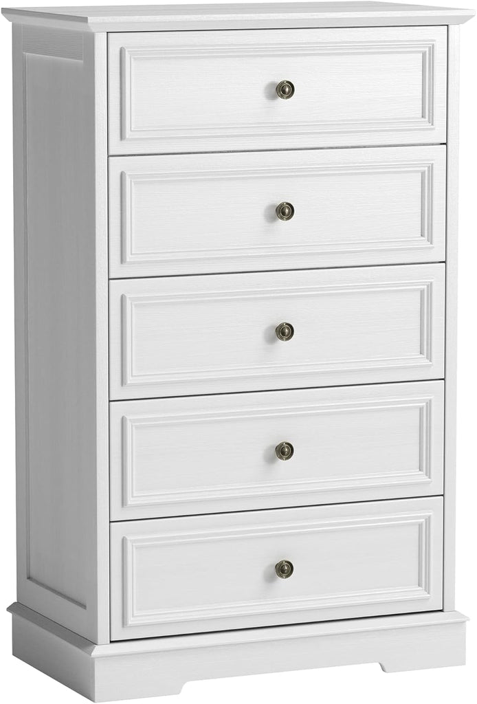 White Dresser , 44" Tall 5 Drawer Dresser, Wooden Chest of Drawers with Large Storage, Vertical Dressers for Closet