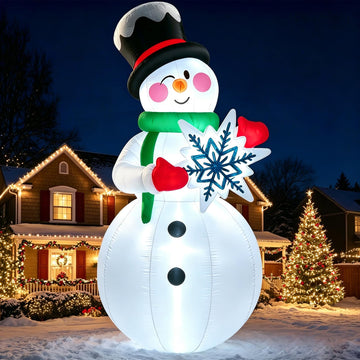 8 FT Christmas Inflatables Snowman Outdoor Decorations, Giant Blow up Snow Man Yard Decor with Snowflake & Built-in