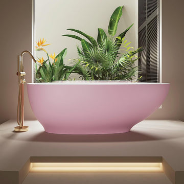 64" Edeyeu Freestanding Bathtub - Modern Artificial Stone Soaking Bathtub, Extra-Deep Freestanding Bathtub, Colored