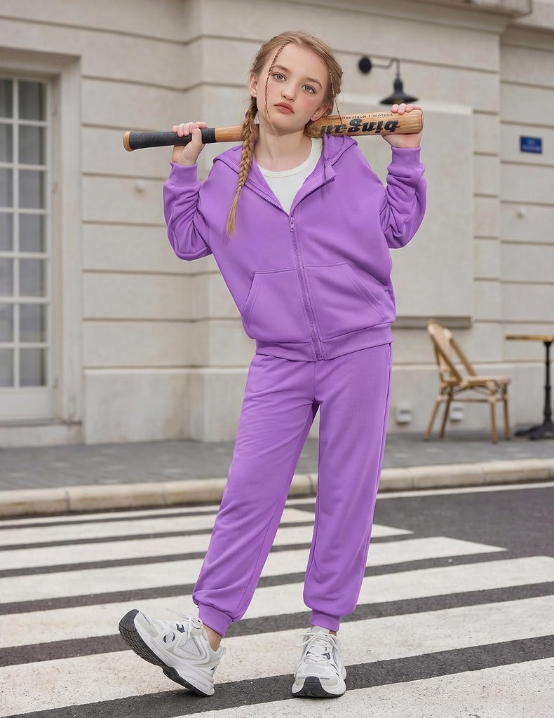 Girls 2 Piece Outfits Zip Up Sweatshirts and Sweatpants Tracksuits