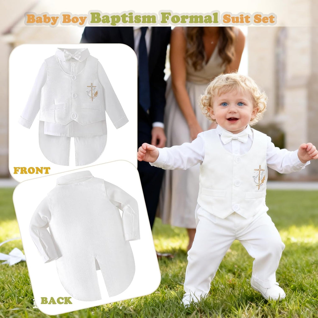 Christening Baptism Outfits for Boys Formal Dress White Baby Suit