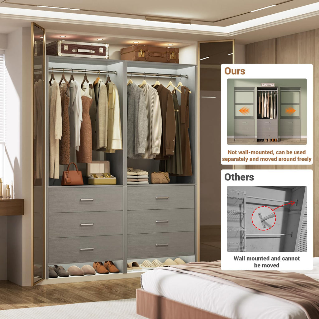 Closet System Closet Organizer, 7.2FT Closets, Set of 4, Grey