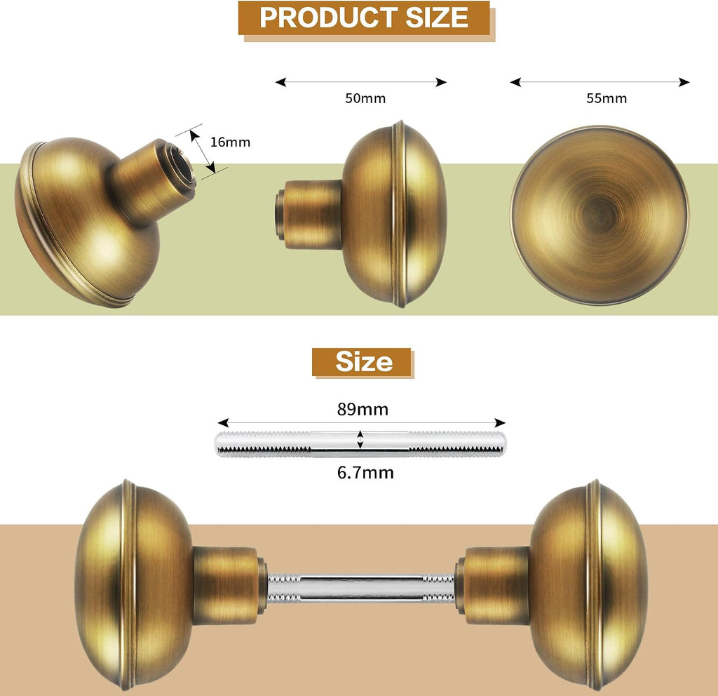 Vintage Antique Brass Door Knob Set with Spindle,2 Pack