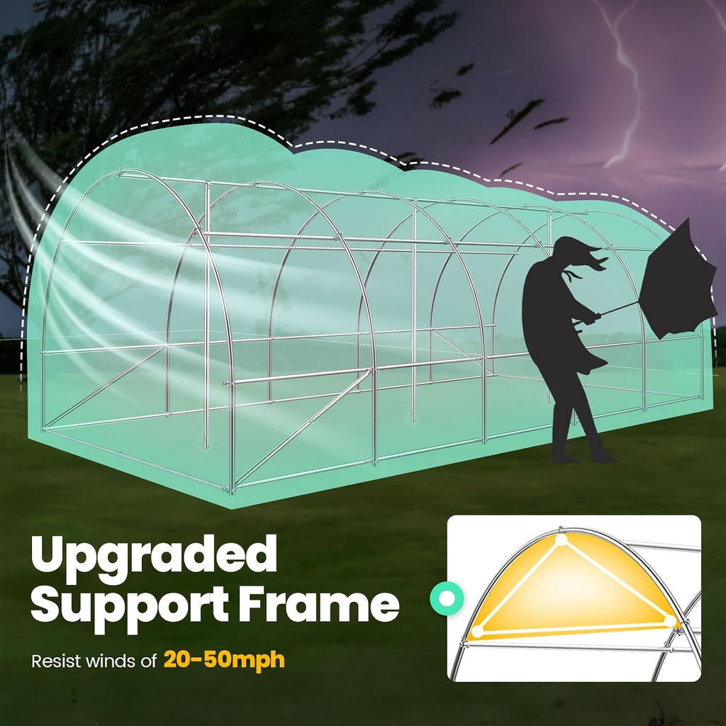 Premium 20x6.6x6.6FT Greenhouse for Outdoors Large Walk- | Upgraded Zipper Galvanized Metal Frame Mesh Door Screen