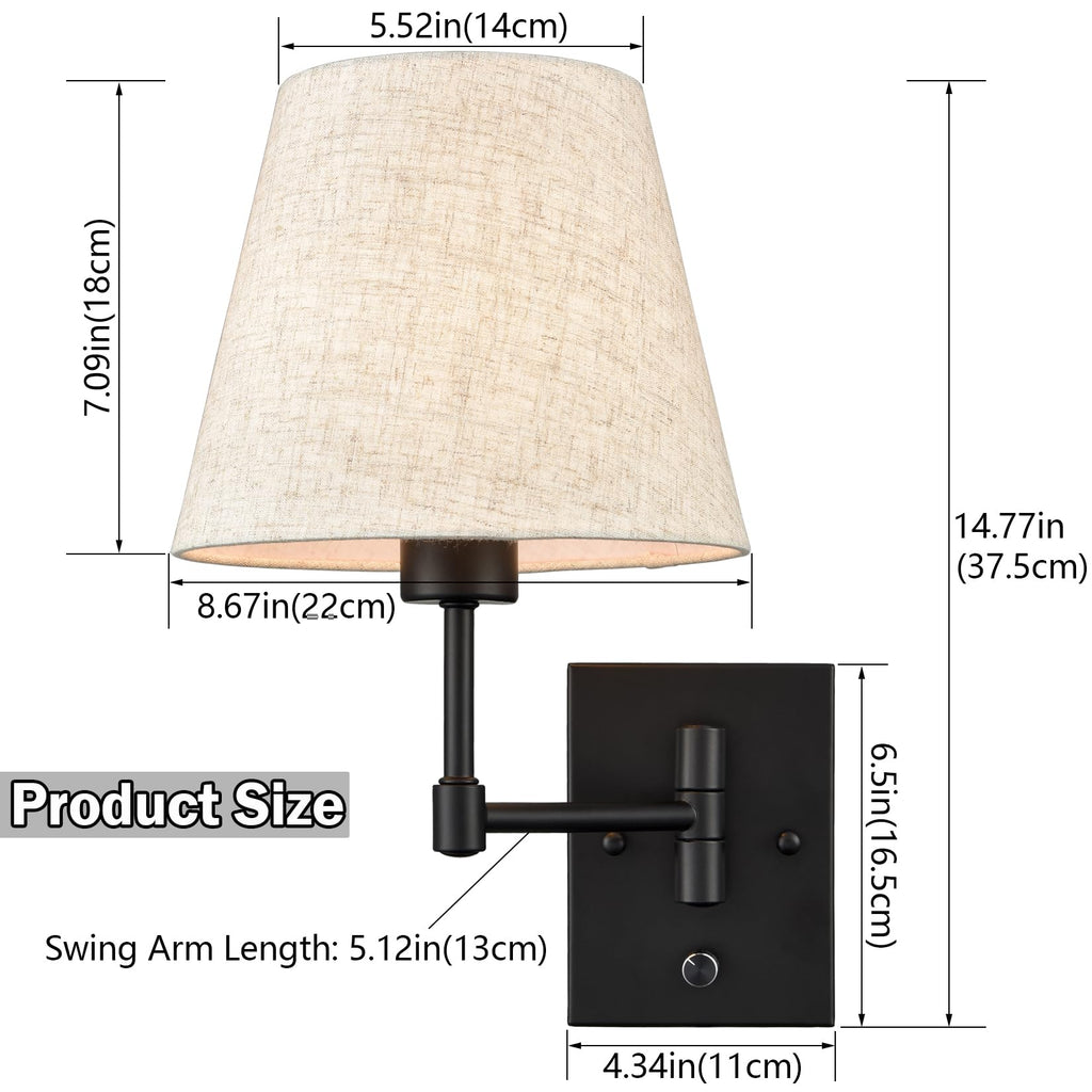 Swing Arm Wall Sconces Set of Two Modern Black Sconce Light Plug in Wall Sconce with Shade, Black Swing Arm Wall Lamp