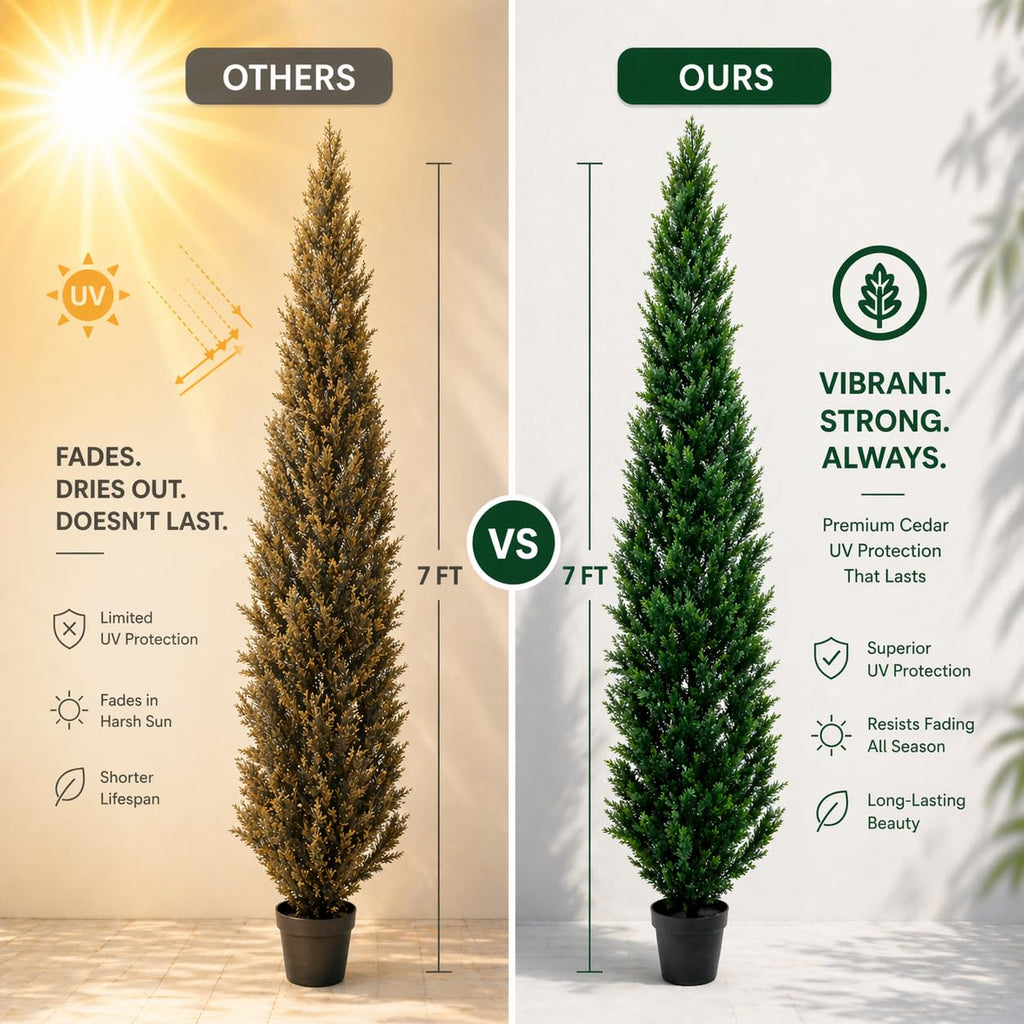 7 Feet Outdoor Artificial Topiary Cedar Tree, Set of 2 UV Resistant Potted Faux Cedar Trees for Outdoors and Indoors