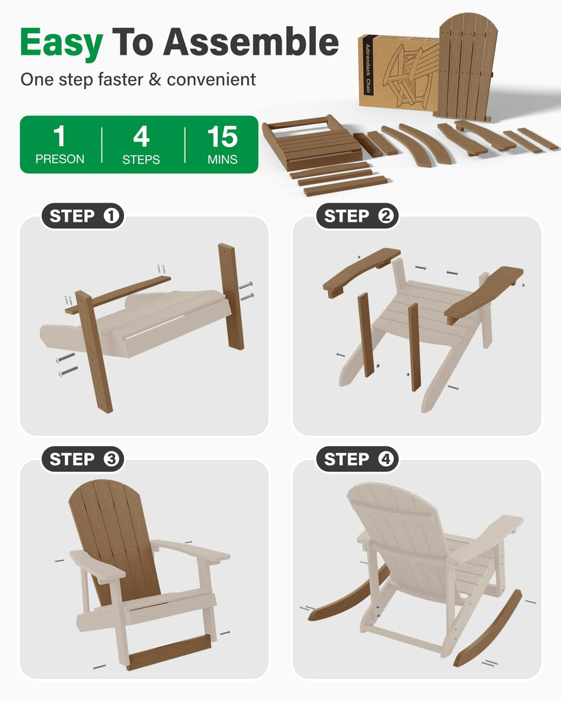 Adirondack Rocking Chair Set of 2, All-Weather Resistant, Teak