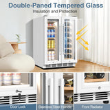 Wine and Beverage Refrigerator, 24 Inch Beverage Cooler Dual Zone with Glass Doo