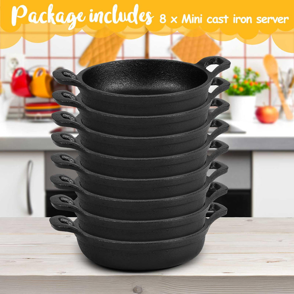 8 Pack Mini Cast Iron Skillets 5 x 5 x 1.3 Inch Pan Ramekin Set