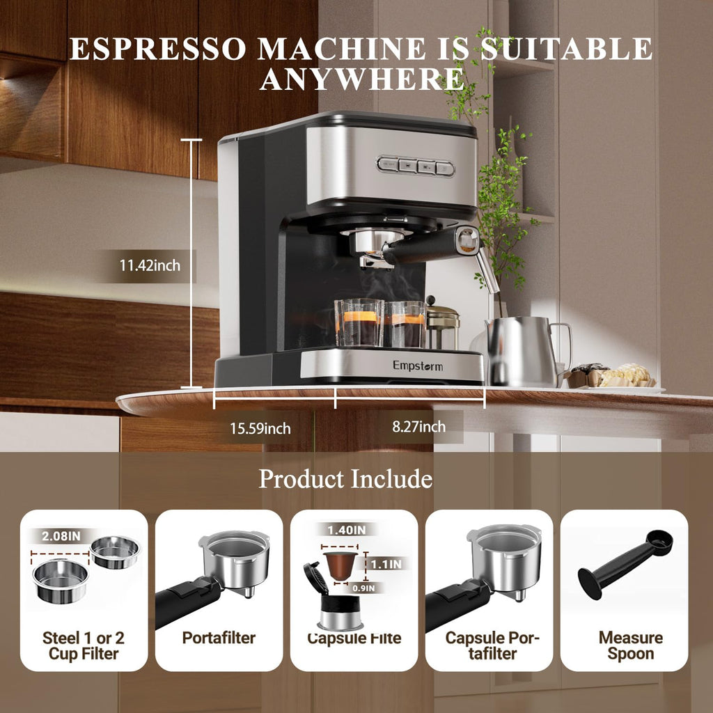 20 Bar Espresso Machine Stainless Steel Cappuccino Machines
