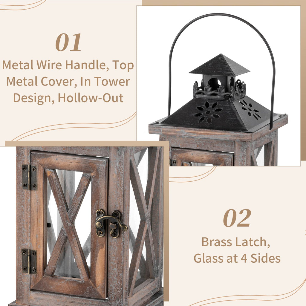 Wooden Farmhouse Lanterns Decorative, 11" Rustic Lantern