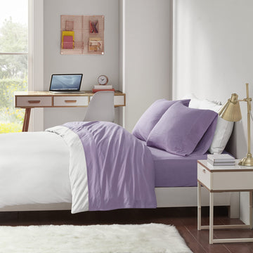 Cotton Blend Jersey Knit Sheet Set Queen Size, Purple