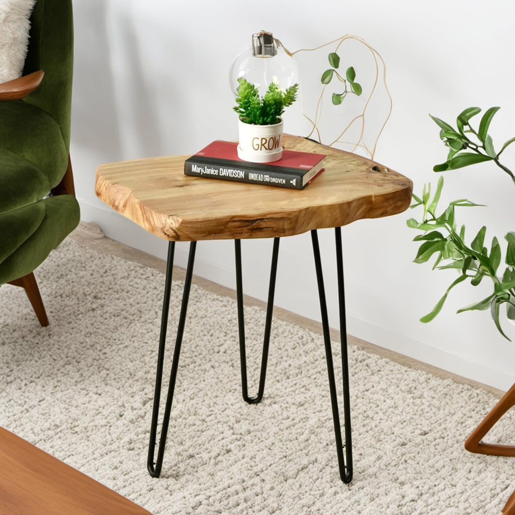 Live Edge Cedar End Table with Hairpin Legs, 20.5" H