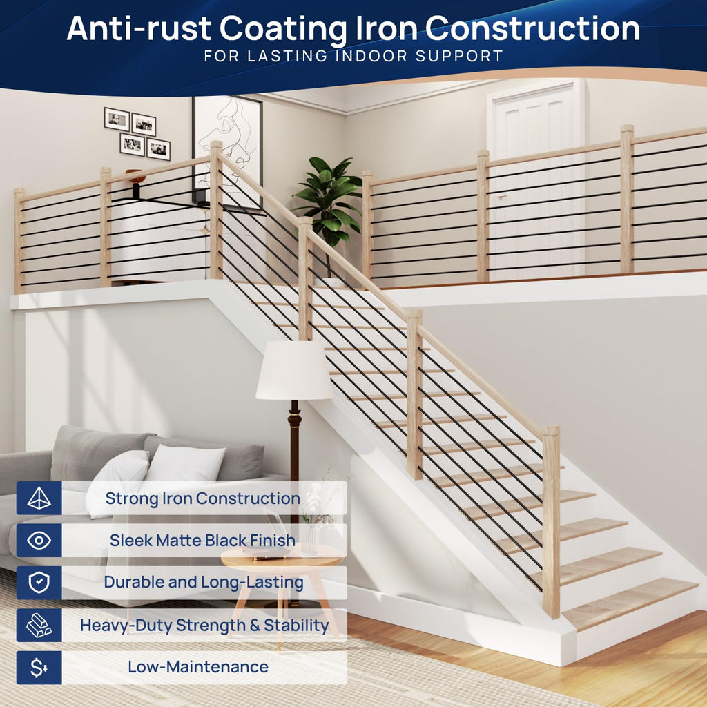 7 Pack 4.7 FT x 5/8 inch Iron Horizontal Balusters for Stair Indoor