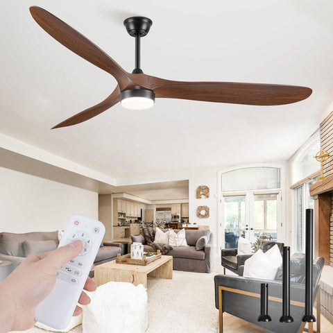 Inspired Maverick Style 70 inch Propeller Ceiling Fan With Light, Led Large Ceiling Fan with 6 Speeds, 3 ABS Wood Grain Blades Outdoor Ceiling Fans for Patios, Porch, Bedroom, 1/4/8H Timing- Deep Walnut A101-B0DJT2WV2T