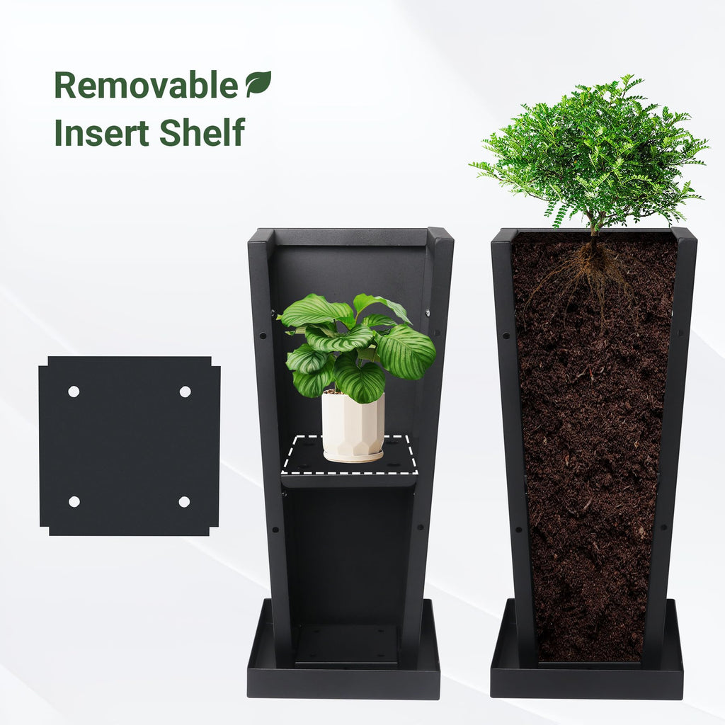 26" Metal Tall Outdoor Planters Set of 2, Durable & Wealtherproof