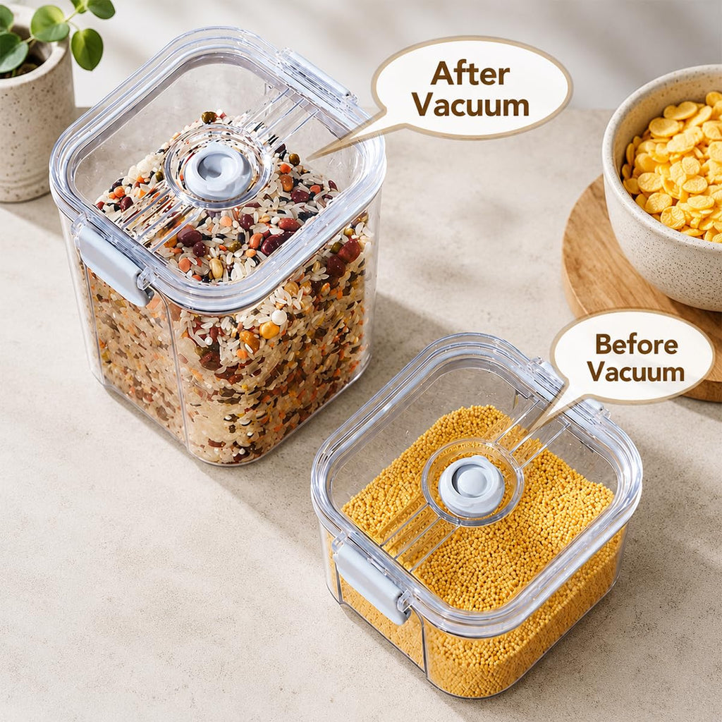 3-Piece Vacuum Seal Food Storage Containers with Pump, Airtight Clear Plastic Canister Set, Stackable Pantry