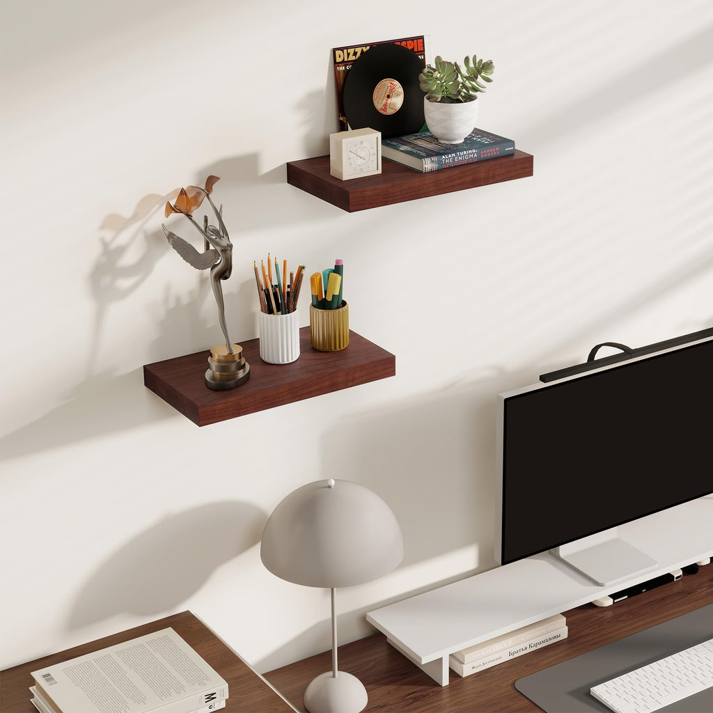 Floating Shelves for Wall, Real Wood Floating Shelf Set of 2, 8 Inch Deep Floating Shelves, Rustic Wood Wall Shelf