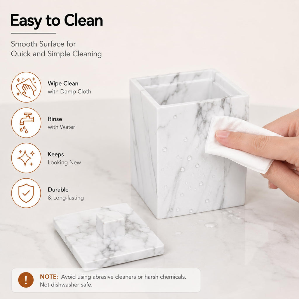 2-Pack Marble Pattern Cotton Swab Holders with Lids, Res Vanity Storage Jars, Square Qtip Containers for Cotton