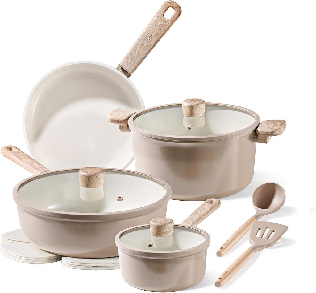 12Pcs Ceramic Pots and Pans Set Non Stick, Healthy Cookware Set, PFAS/PFOA Free, Kitchen Cooking Set with Frying