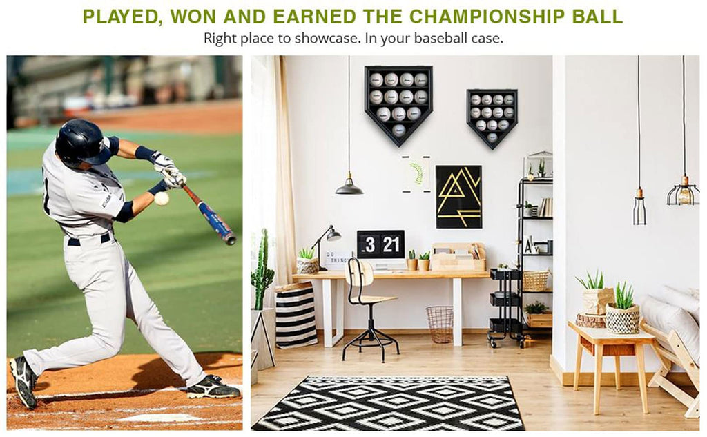 Pro 98% UV Baseball Display Case Frame Shadow Box Wall Cabinet Stand 12 Slots with Lockable Homerun and Autograph