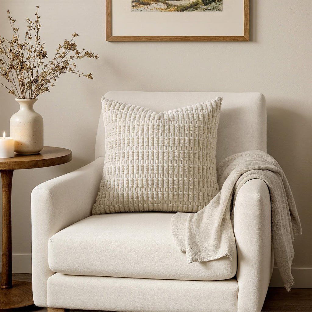 Corduroy Decorative Throw Pillow Covers 20x20 Cream White Pack of 2