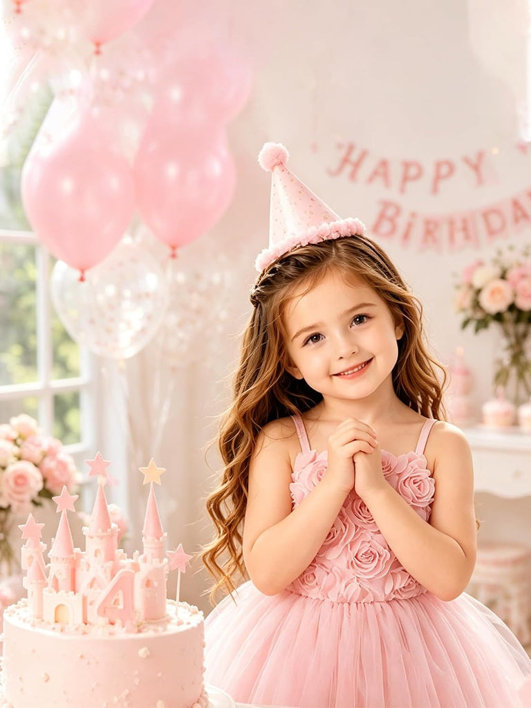 Toddler Girls Tutu Dress Sleeveless Rose Flower Girl Dresses