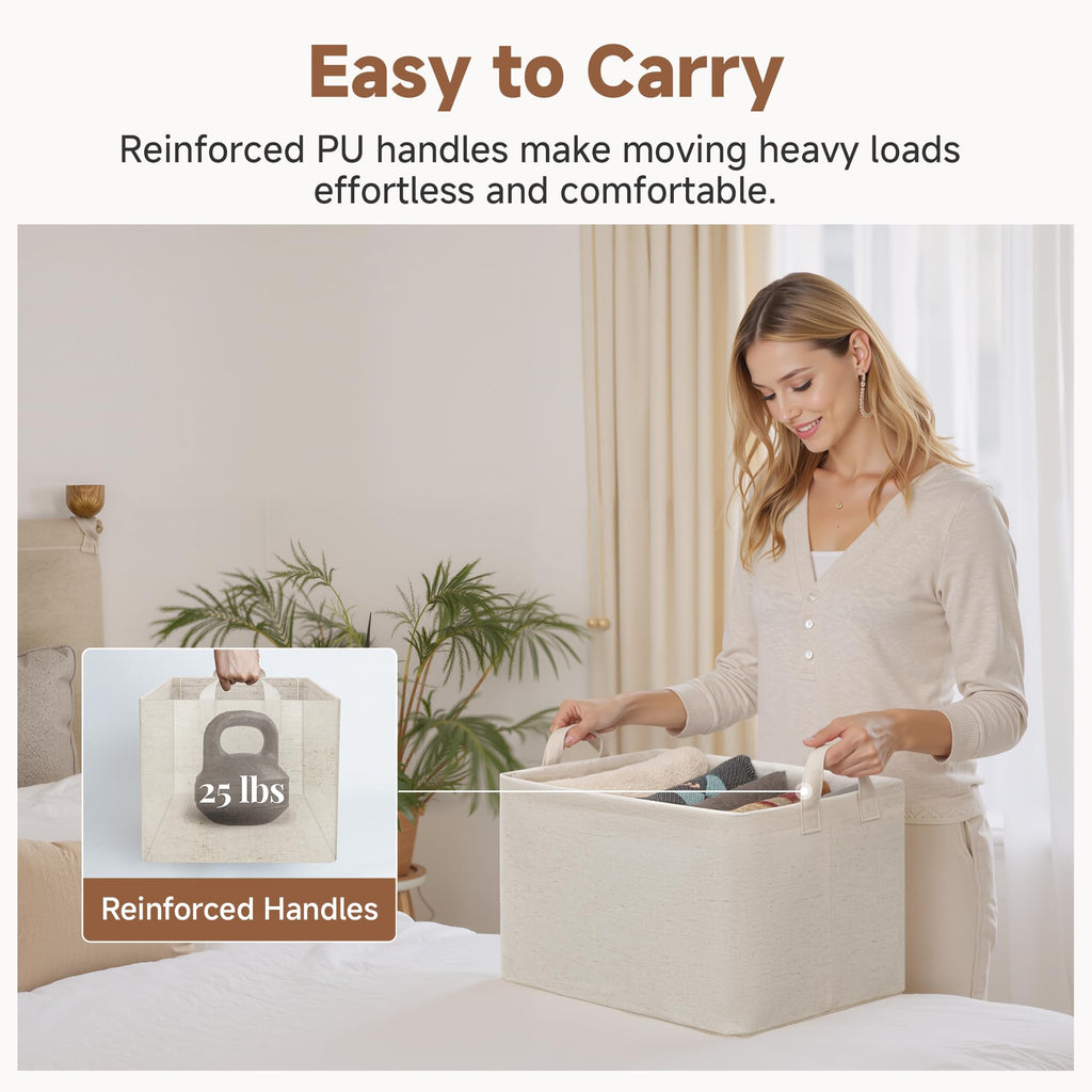 Linen Closet Organizers, Fabric Storage Bin, Beige, 2-Pack